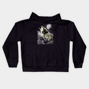 Howling Wolves in full moon Kids Hoodie